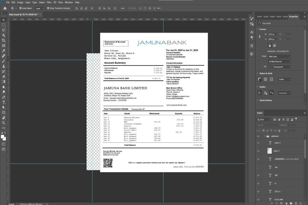 Modèle Word et PDF de relevé de compte de la Jamuna Bank du Bangladesh template Modèle Word et PDF de relevé de compte de la Jamuna Bank du Bangladesh template